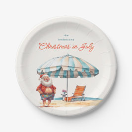 Santa Waterverf Kerstmis in juli Zomerfeest Papieren Bordje