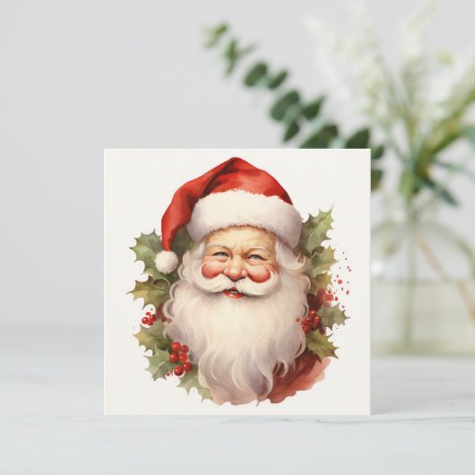  Santa Waterverf Kerstmis Kaart (Staand voorkant)