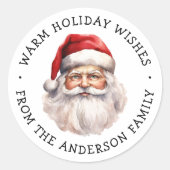 Santa waterverf warme winterwensen ronde sticker (Voorkant)