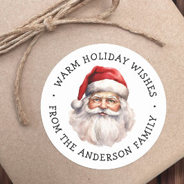 Santa waterverf warme winterwensen ronde sticker