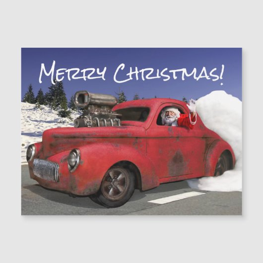 Santa Waving Driving Old 1941 Rusty Hotrod Coupe (Voorkant)