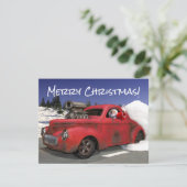 Santa Waving Driving Old 1941 Rusty Hotrod Coupe   Feestdagenkaart (Staand voorkant)
