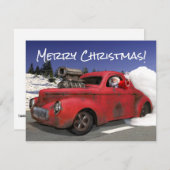 Santa Waving Driving Old 1941 Rusty Hotrod Coupe   Feestdagenkaart (Voorkant / Achterkant)