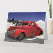 Santa Waving Driving Old 1941 Rusty Hotrod Coupe Kaart (Voorkant)