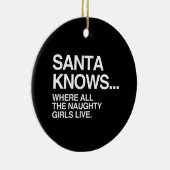 SANTA WEET WAAR ALLE MEISJES VAN DE NAUWKEURIGHEID KERAMISCH ORNAMENT (Rechts)