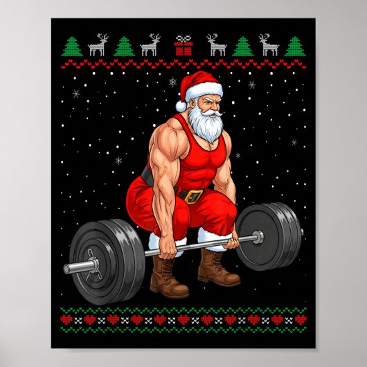Santa Weightlifting Christmas Deadlift Gym Ugly Sw Poster (Voorkant)