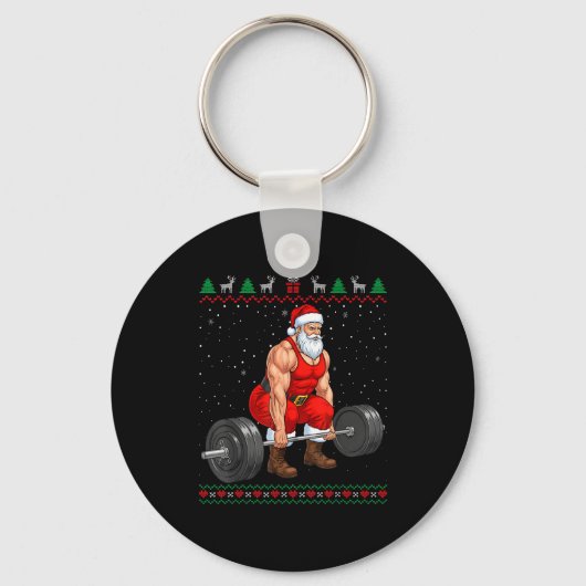 Santa Weightlifting Christmas Deadlift Gym Ugly Sw Sleutelhanger (Voorkant)