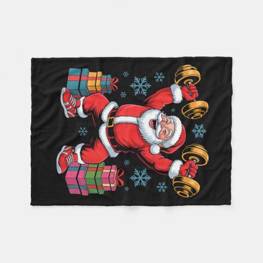 Santa Weightlifting Fitness Gym Training Christmas Fleece Deken (Voorkant (Horizontaal))