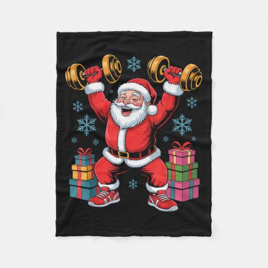 Santa Weightlifting Fitness Gym Training Christmas Fleece Deken (Voorkant)