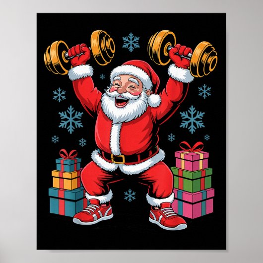 Santa Weightlifting Fitness Gym Training Christmas Poster (Voorkant)