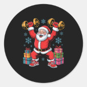 Santa Weightlifting Fitness Gym Training Christmas Ronde Sticker (Voorkant)