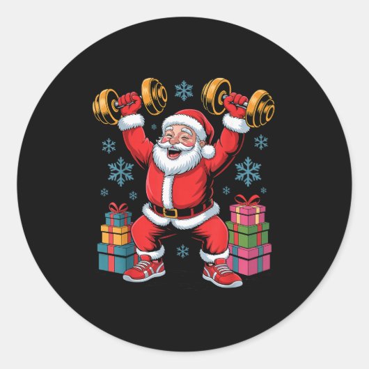 Santa Weightlifting Fitness Gym Training Christmas Ronde Sticker (Voorkant)