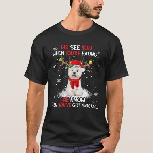 Santa Westie Reindeer Light met Kerstmis Pajama T-shirt (Voorkant)