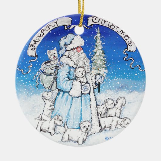 Santa Westies Keramisch Ornament (Voorkant)
