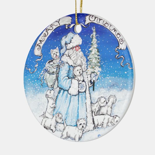 Santa Westies Keramisch Ornament (Links)