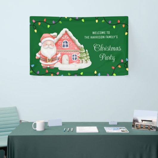 Santa Windy House Kleurrijke Lichten Kerstmis Spandoek (Beurs)