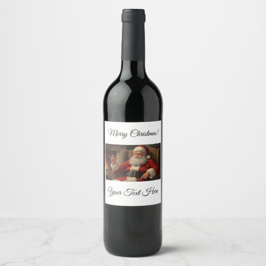 Santa Wine Bottle Label Wijn Etiket (Voorkant)