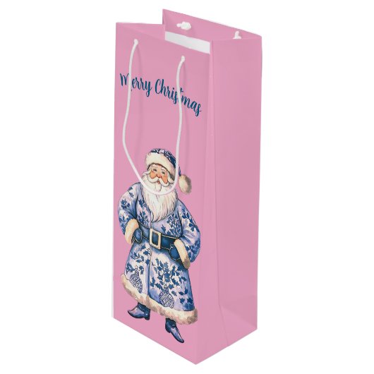 Santa Wine Gift Bag Wijn Cadeautas (Voorkant Gekanteld)