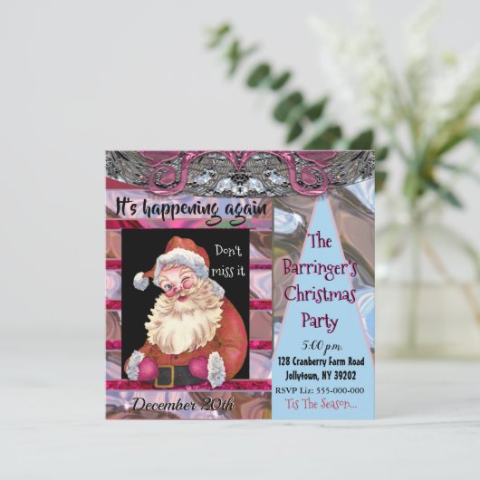 Santa Wink Elegant-kerstfeest Kaart (Staand voorkant)