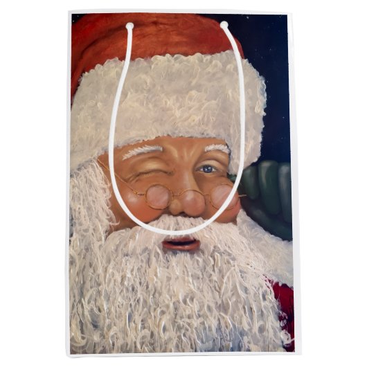 Santa Winking Medium Cadeauzakje (Voorkant)