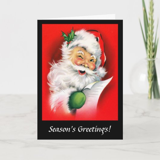 Santa Winking Vintage Kerstvakantie Kaart (Voorkant)