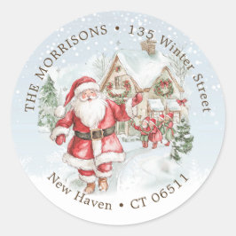 Santa Winter House Christmas retour adreslabel Ronde Sticker
