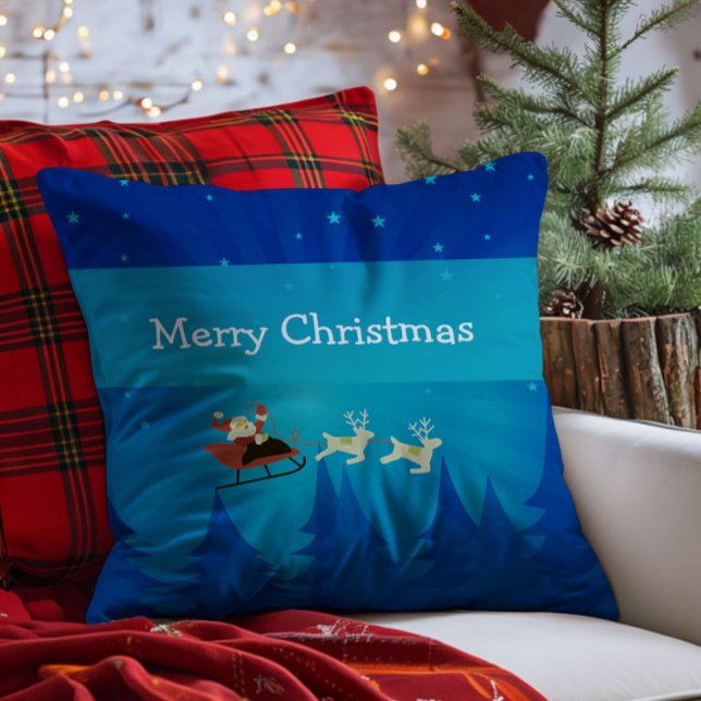 Santa Winter Scene Pillow Kussen (Santa Winter Scene Throw Pillow)