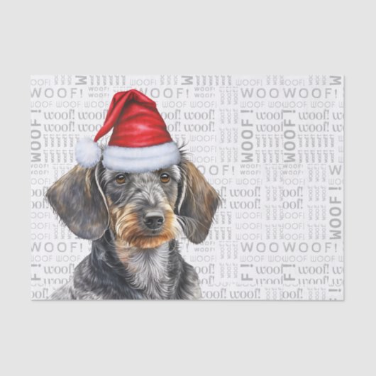 Santa Wire Hair Dachshund Dog Festive Holiday Tissuepapier (Voorkant)
