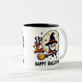 Santa Witch Broom Ride Mug – Halloween-Christmas Tweekleurige Koffiemok (Voorkant rechts)