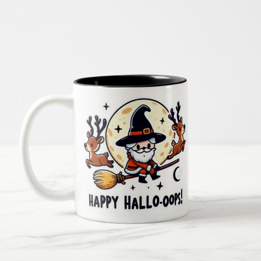 Santa Witch Broom Ride Mug – Halloween-Christmas Tweekleurige Koffiemok (Links)