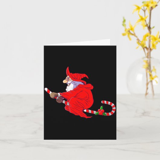 Santa Witch Candy Cane Christmas Santa Hat Funny C Kaart (Gele Bloem)