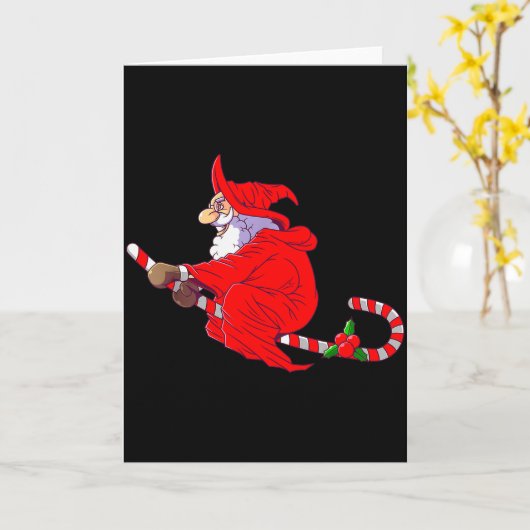 Santa Witch Candy Cane Christmas Santa Hat Funny C Kaart (Gele Bloem)