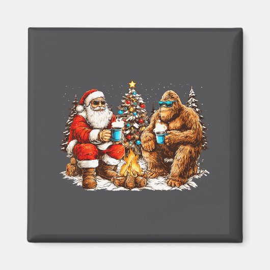Santa With Bigfoot Christmas Campfire Funny Sasqua Magneet (Voorkant)