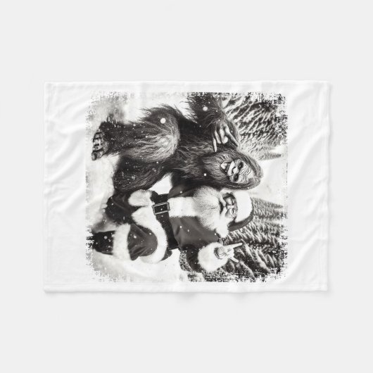 Santa With Bigfoot Christmas Lights Funny Sasquatc Fleece Deken (Voorkant (Horizontaal))
