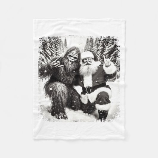 Santa With Bigfoot Christmas Lights Funny Sasquatc Fleece Deken (Voorkant)