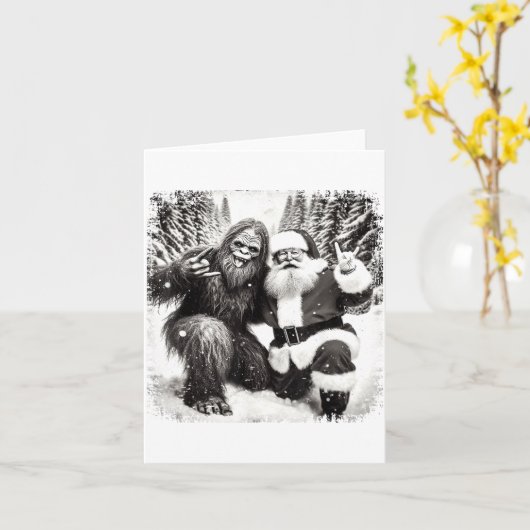 Santa With Bigfoot Christmas Lights Funny Sasquatc Kaart (Gele Bloem)
