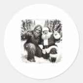 Santa With Bigfoot Christmas Lights Funny Sasquatc Ronde Sticker (Voorkant)