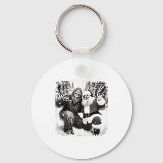 Santa With Bigfoot Christmas Lights Funny Sasquatc Sleutelhanger (Voorkant)
