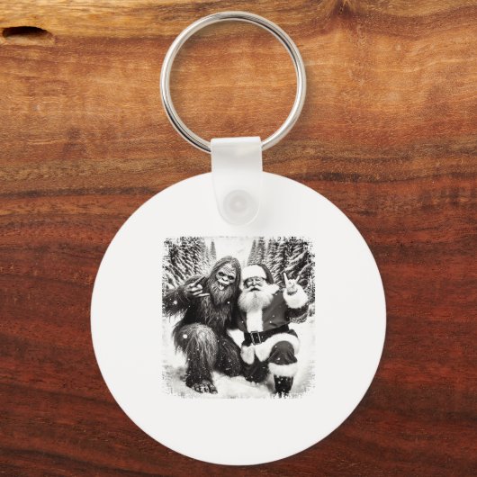 Santa With Bigfoot Christmas Lights Funny Sasquatc Sleutelhanger (Voorkant)