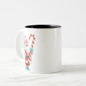 Santa with Candy Stick – Festive Christmas Coffee Tweekleurige Koffiemok (Voorkant links)