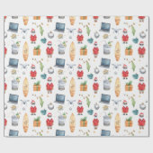 Santa with computer and Surfboard on Christmas  Cadeaupapier (Vlak)