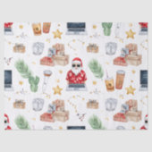 Santa with computer and Surfboard on Christmas  Tissuepapier (Voorkant)