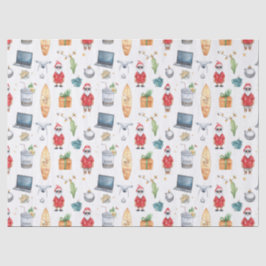 Santa with computer and Surfboard on Christmas  Tissuepapier