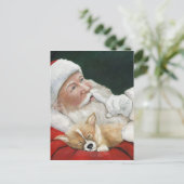 Santa with Corgi Dog Art Christmas Postcard Feestdagenkaart (Staand voorkant)