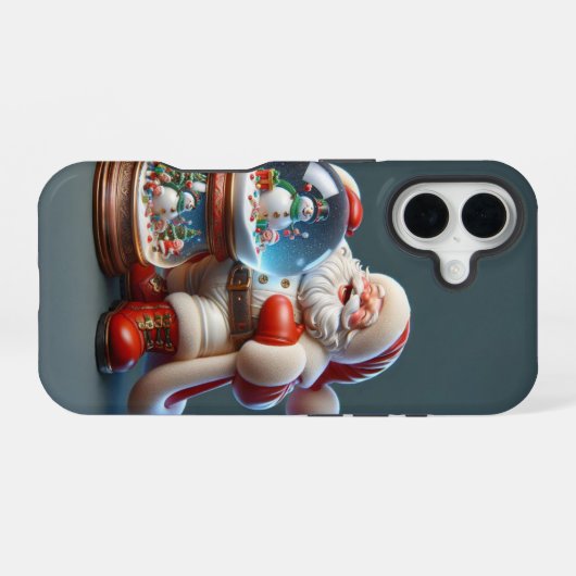 Santa with Double Snow Globe, Christmas, Author Na iPhone 16 Hoesje (Achterkant horizontaal)