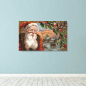 Santa with Holly, Village Scene Canvas Afdruk (Insitu (Houten vloer))