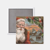 Santa with Holly, Village Scene Magneet (Voorkant / Achterkant)