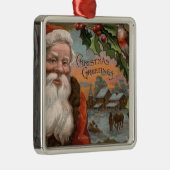 Santa with Holly, Village Scene Metalen Ornament (Rechts)