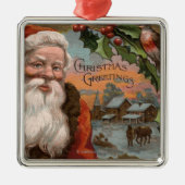 Santa with Holly, Village Scene Metalen Ornament (Voorkant)