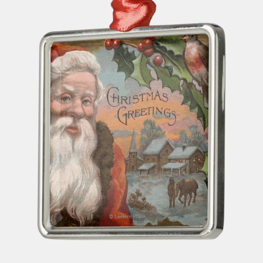 Santa with Holly, Village Scene Metalen Ornament (Links)